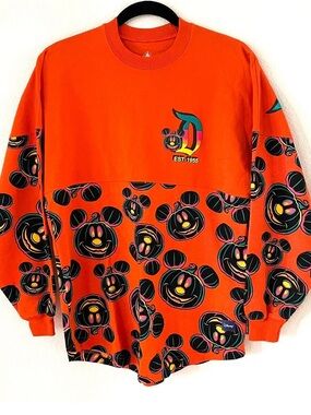 Disney Orange & Black Mickey Head Graphic Long Sleeve Top